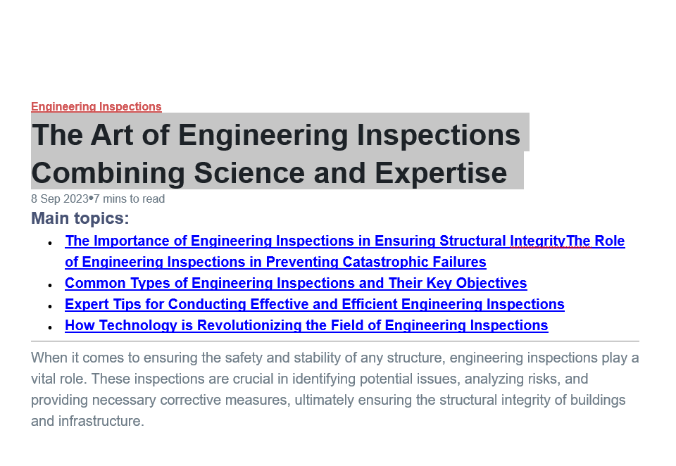 The Art of Engineering Inspections Combining Science and Expertise